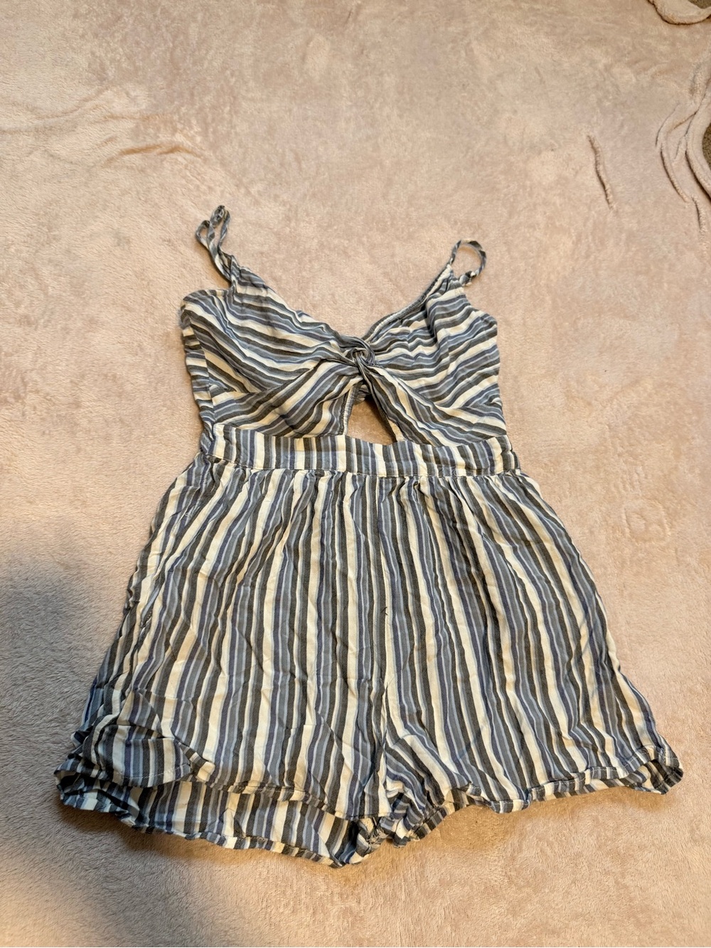 Y2K Striped Tie-Front Romper in Blue and White